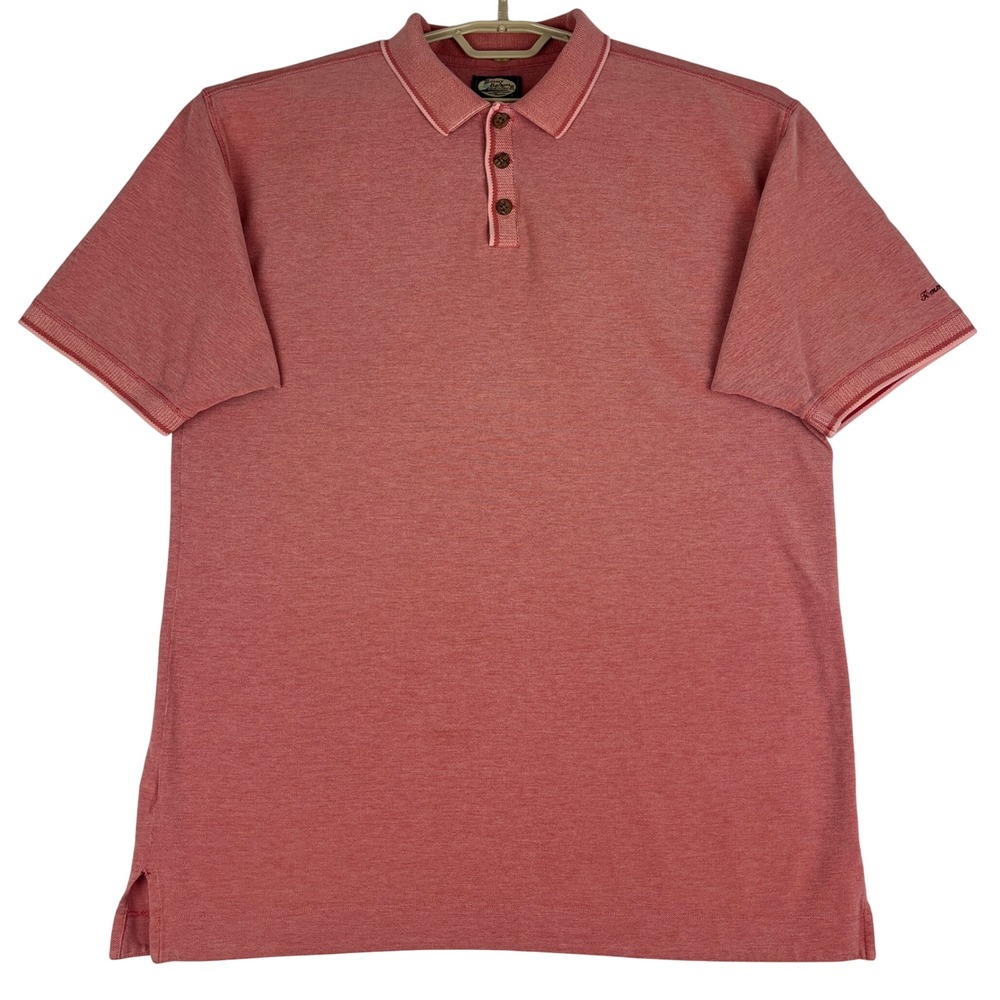 Tommy Bahama Polo Shirt Mens L‎ Salmon Pink Textured Knit Coconut Buttons